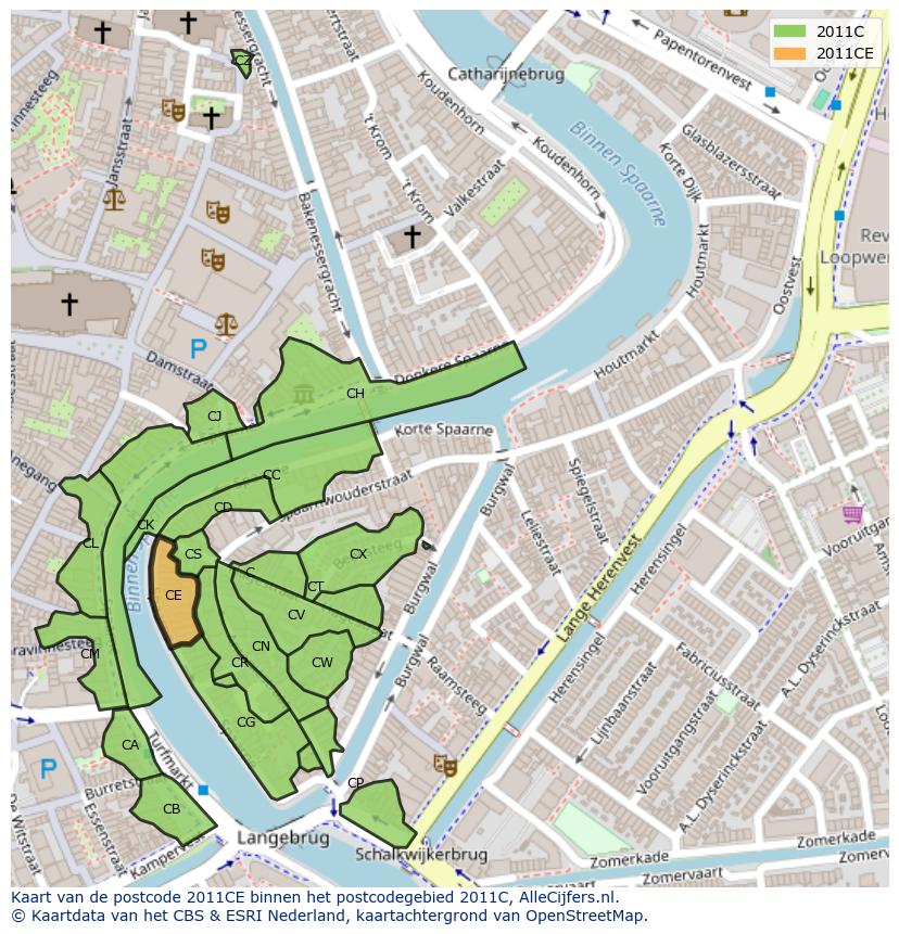 Afbeelding van het postcodegebied 2011 CE op de kaart.