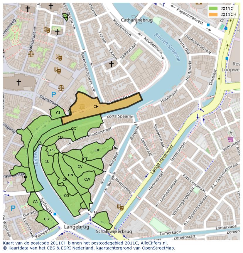 Afbeelding van het postcodegebied 2011 CH op de kaart.