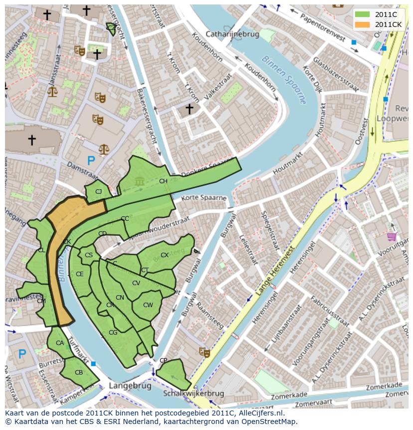 Afbeelding van het postcodegebied 2011 CK op de kaart.