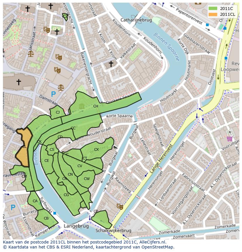 Afbeelding van het postcodegebied 2011 CL op de kaart.
