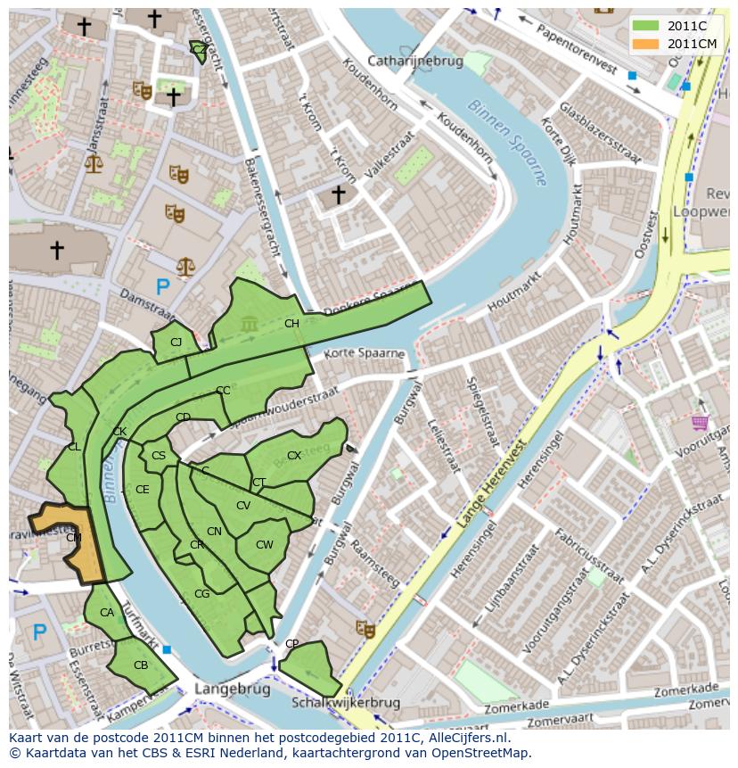 Afbeelding van het postcodegebied 2011 CM op de kaart.