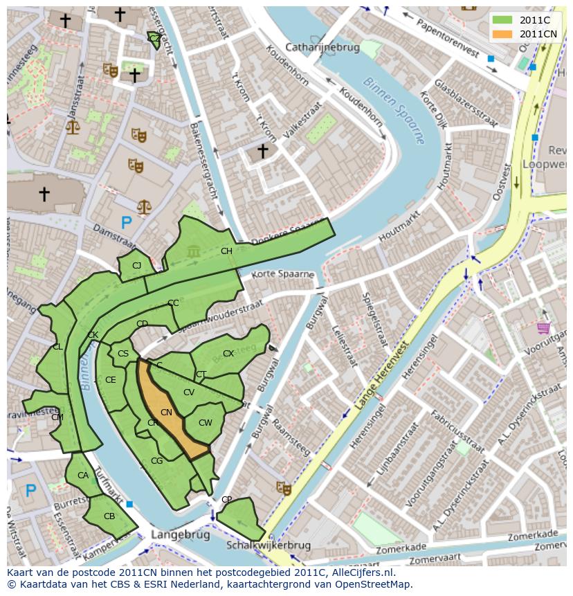 Afbeelding van het postcodegebied 2011 CN op de kaart.