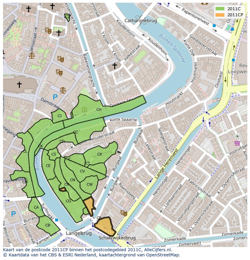 Afbeelding van het postcodegebied 2011 CP op de kaart.
