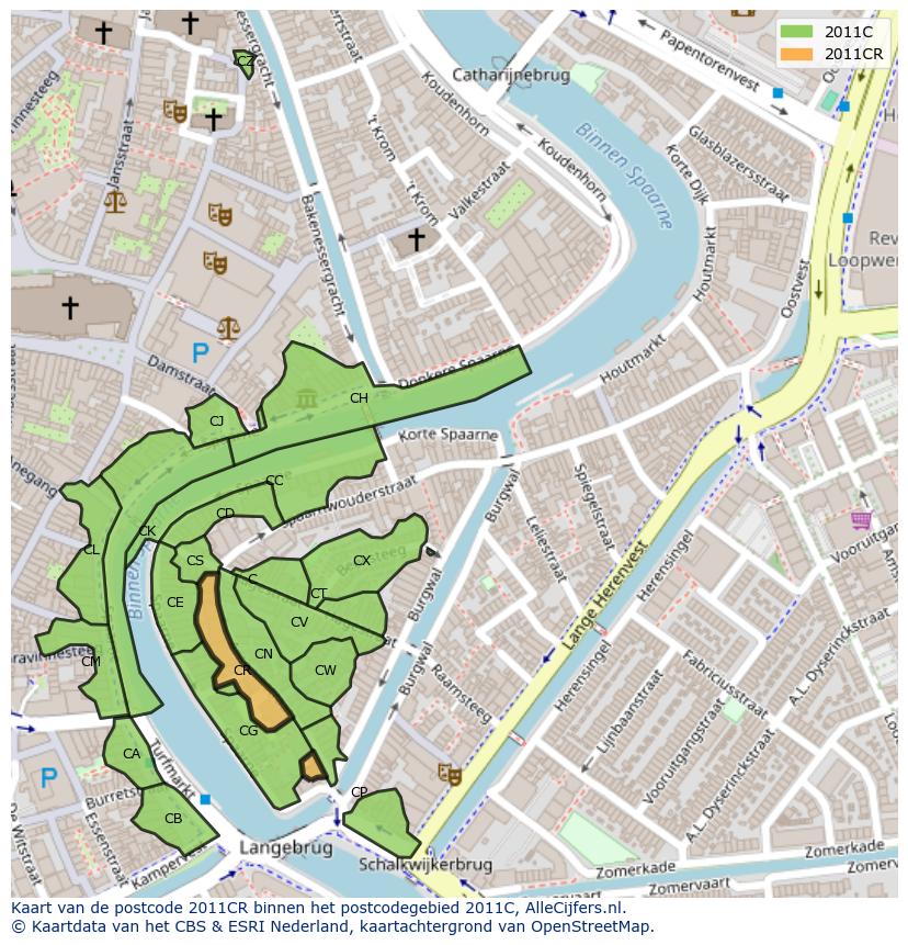 Afbeelding van het postcodegebied 2011 CR op de kaart.