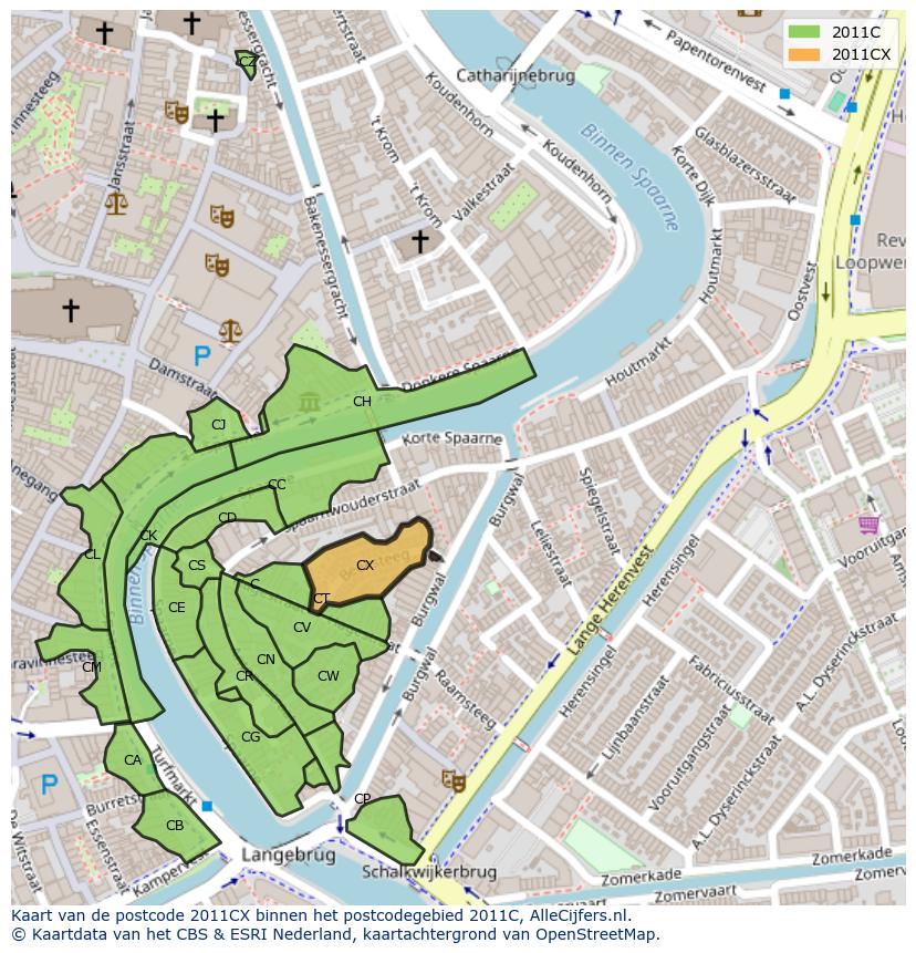 Afbeelding van het postcodegebied 2011 CX op de kaart.