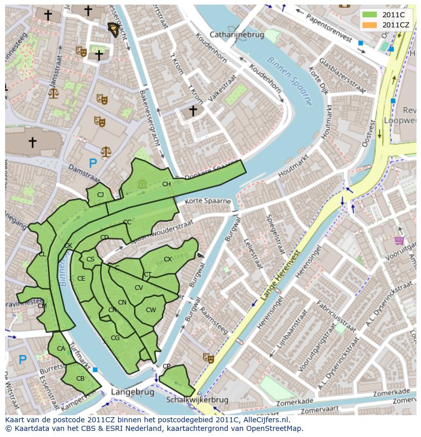 Afbeelding van het postcodegebied 2011 CZ op de kaart.