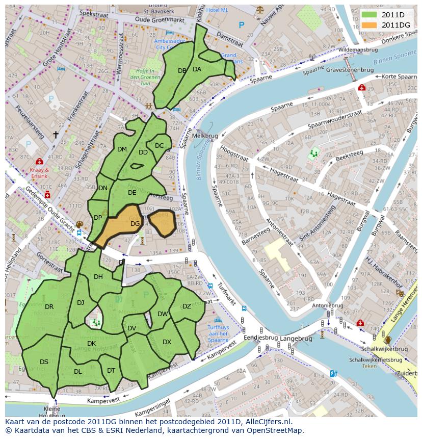 Afbeelding van het postcodegebied 2011 DG op de kaart.