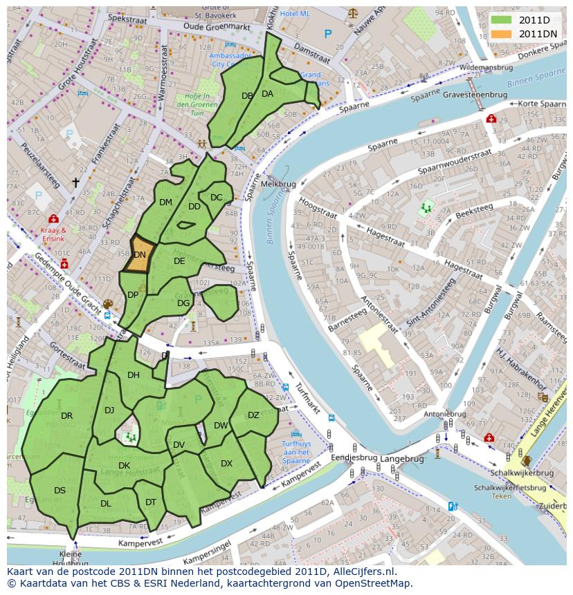 Afbeelding van het postcodegebied 2011 DN op de kaart.