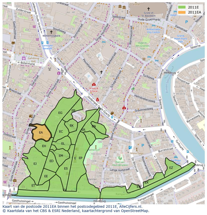 Afbeelding van het postcodegebied 2011 EA op de kaart.