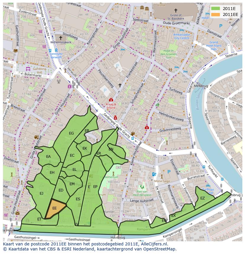 Afbeelding van het postcodegebied 2011 EE op de kaart.