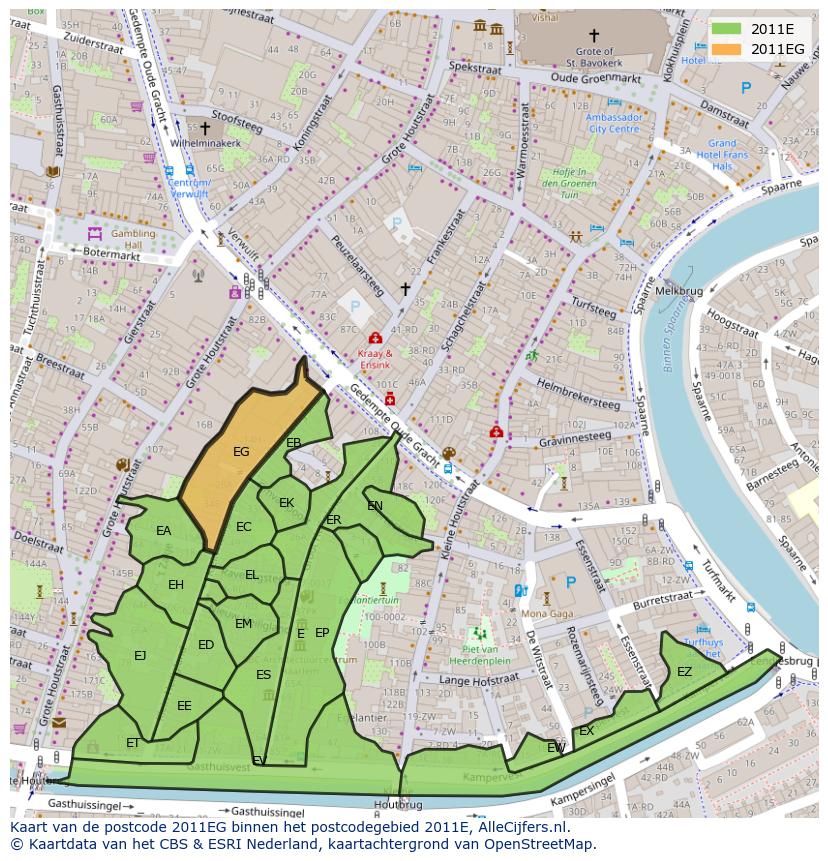 Afbeelding van het postcodegebied 2011 EG op de kaart.