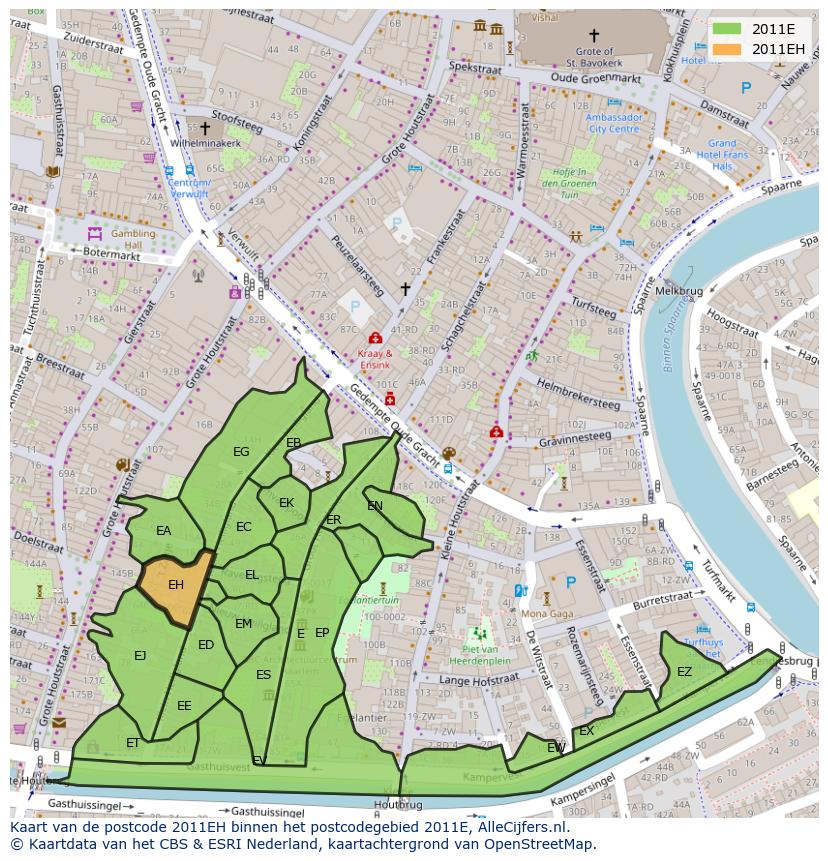 Afbeelding van het postcodegebied 2011 EH op de kaart.