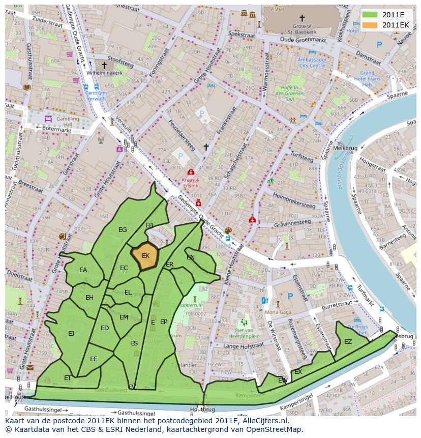Afbeelding van het postcodegebied 2011 EK op de kaart.