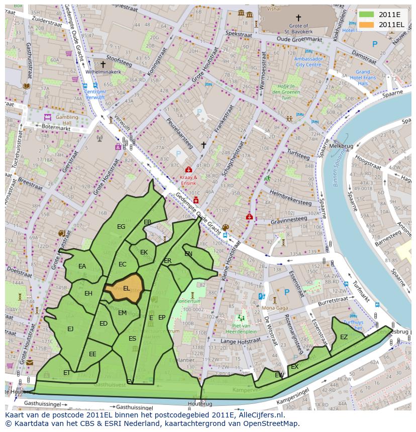 Afbeelding van het postcodegebied 2011 EL op de kaart.