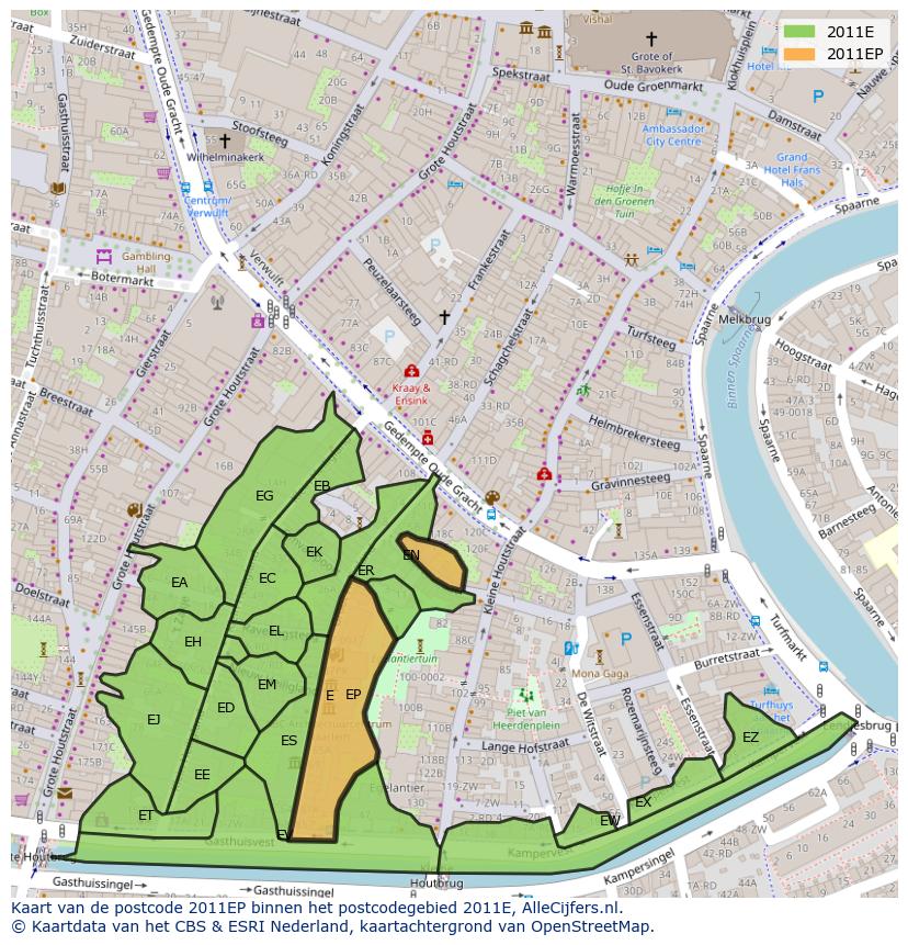 Afbeelding van het postcodegebied 2011 EP op de kaart.
