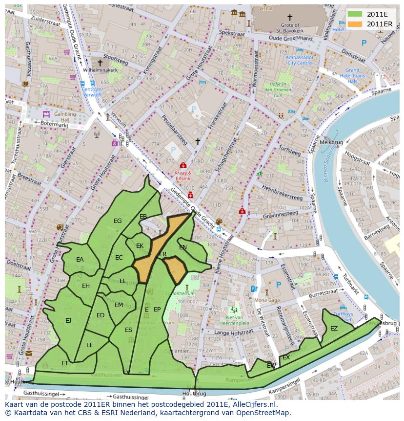 Afbeelding van het postcodegebied 2011 ER op de kaart.