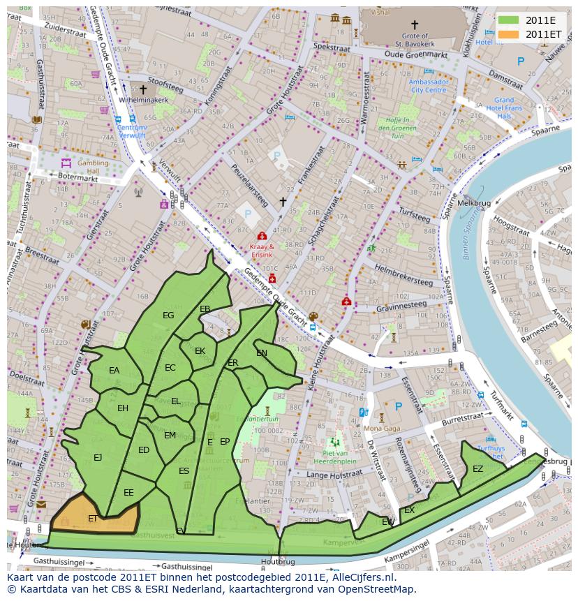 Afbeelding van het postcodegebied 2011 ET op de kaart.