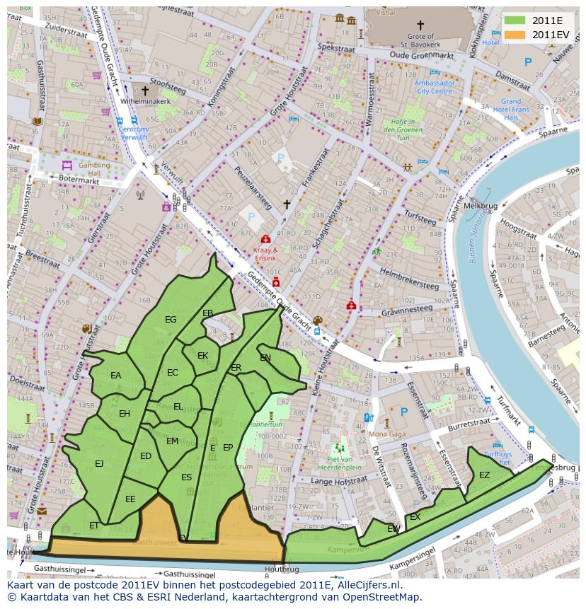 Afbeelding van het postcodegebied 2011 EV op de kaart.