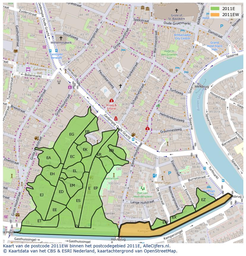 Afbeelding van het postcodegebied 2011 EW op de kaart.