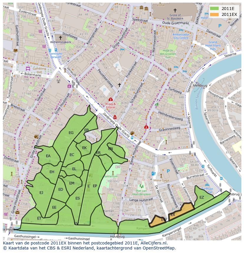 Afbeelding van het postcodegebied 2011 EX op de kaart.