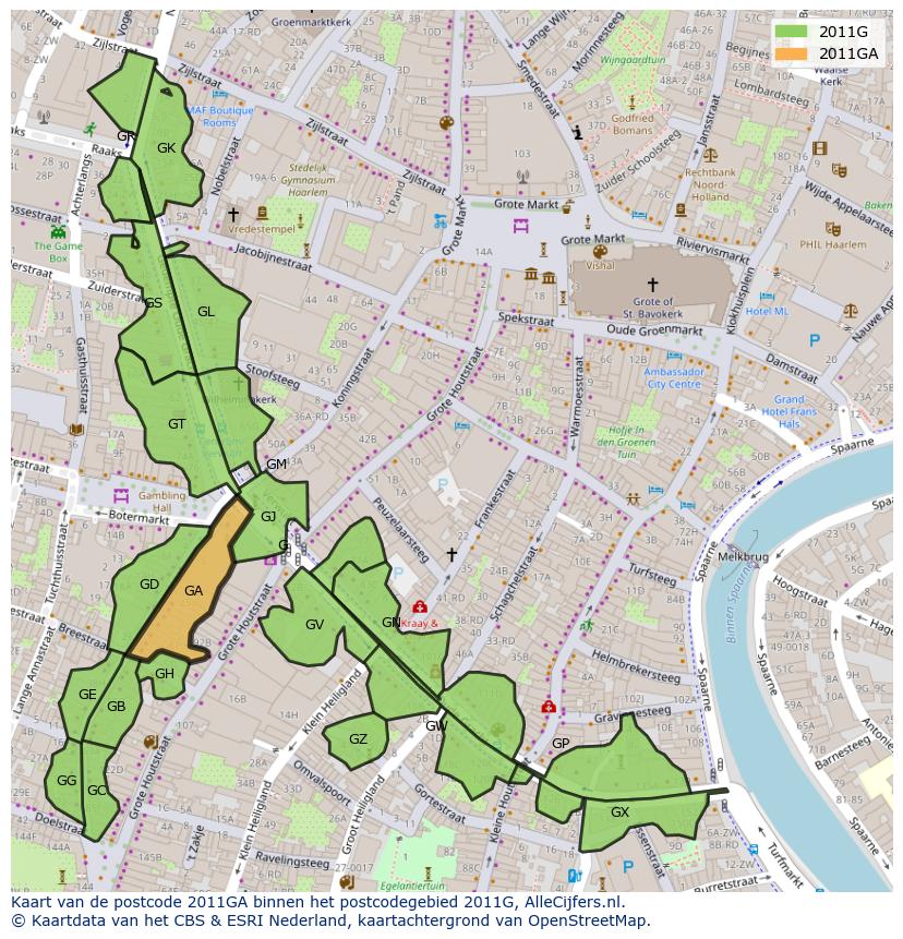 Afbeelding van het postcodegebied 2011 GA op de kaart.