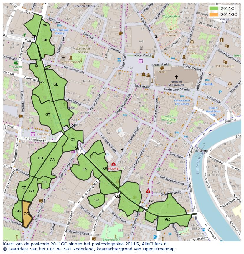 Afbeelding van het postcodegebied 2011 GC op de kaart.