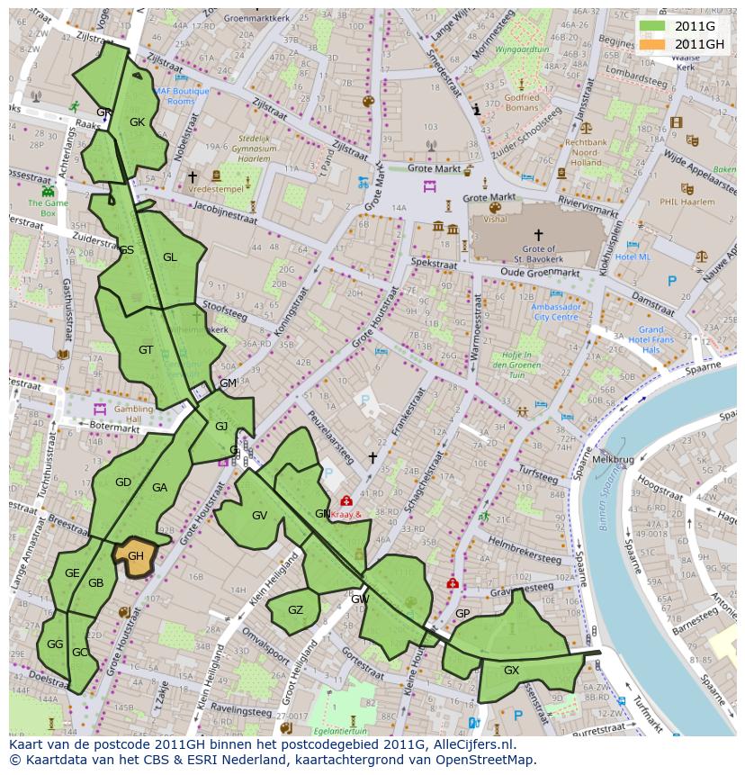 Afbeelding van het postcodegebied 2011 GH op de kaart.
