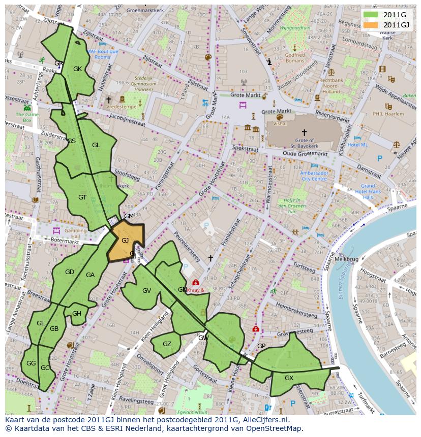 Afbeelding van het postcodegebied 2011 GJ op de kaart.