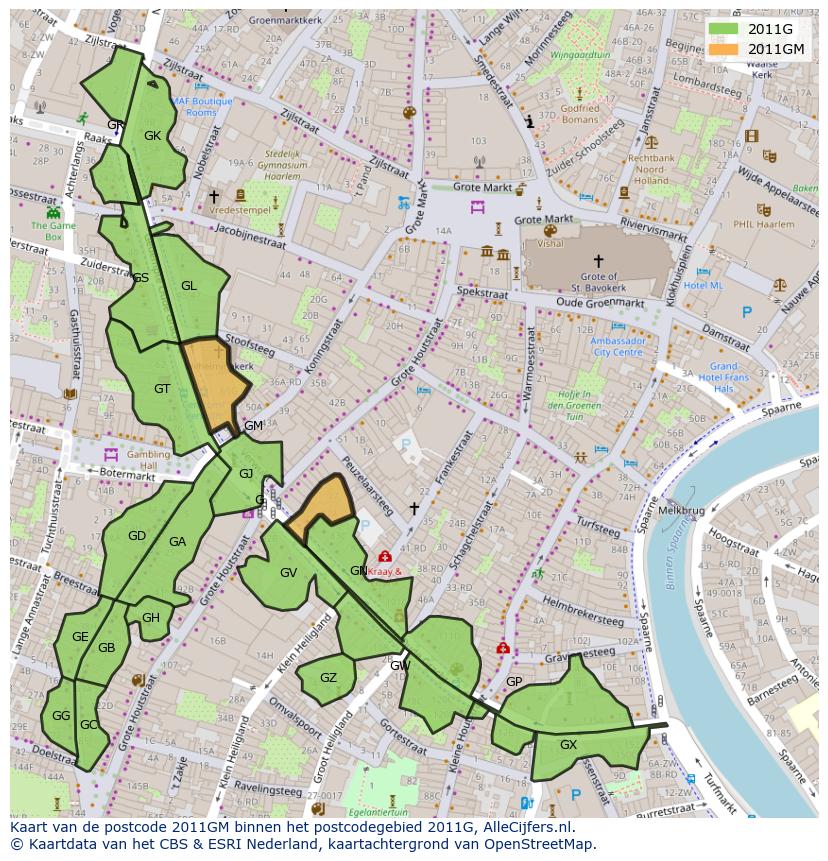 Afbeelding van het postcodegebied 2011 GM op de kaart.