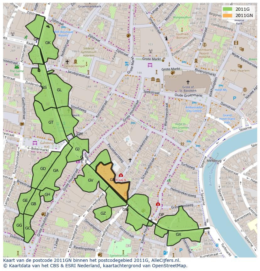 Afbeelding van het postcodegebied 2011 GN op de kaart.
