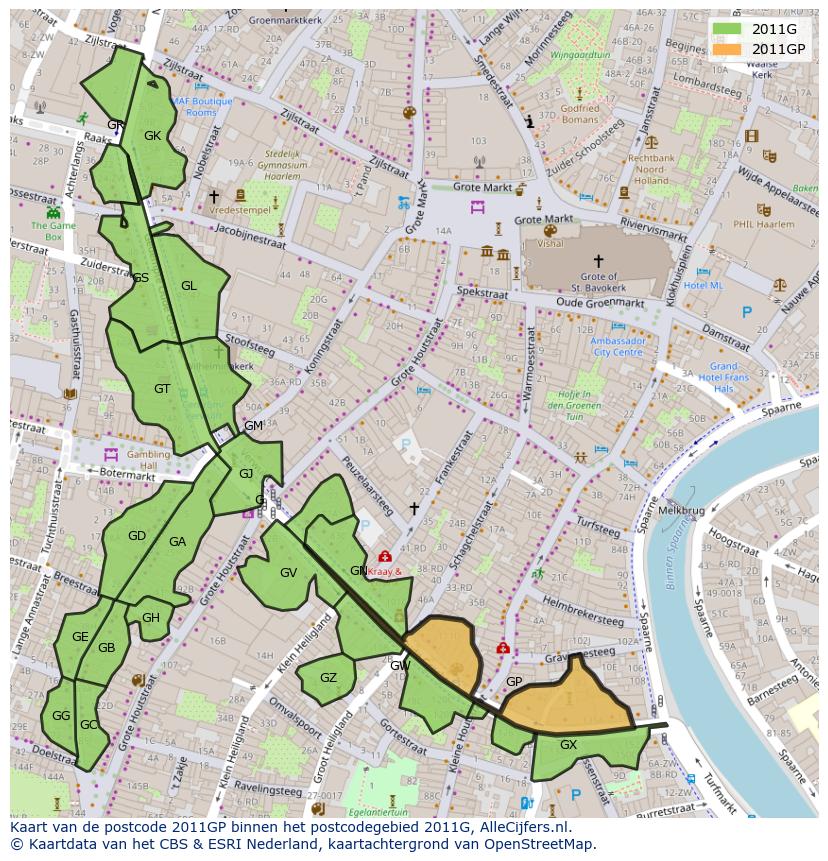 Afbeelding van het postcodegebied 2011 GP op de kaart.