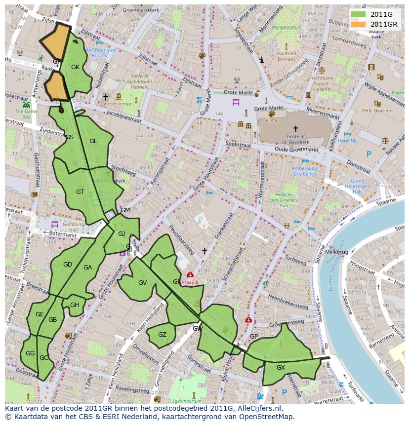 Afbeelding van het postcodegebied 2011 GR op de kaart.