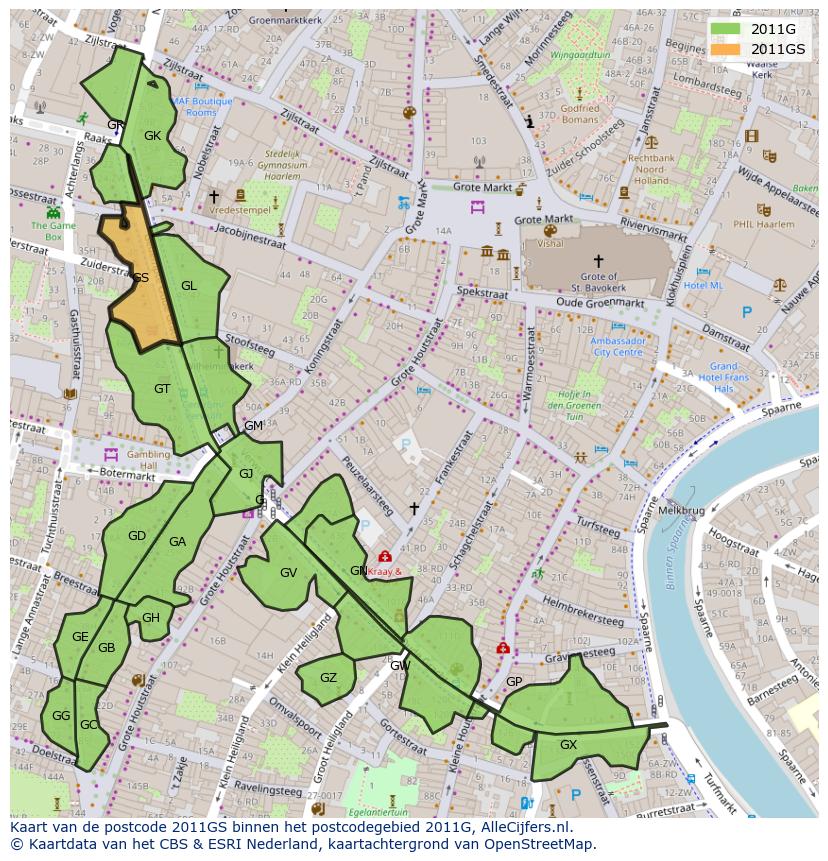 Afbeelding van het postcodegebied 2011 GS op de kaart.