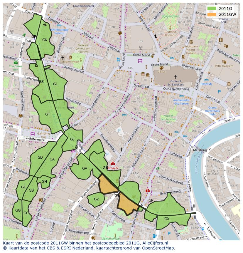 Afbeelding van het postcodegebied 2011 GW op de kaart.