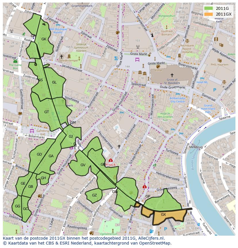 Afbeelding van het postcodegebied 2011 GX op de kaart.