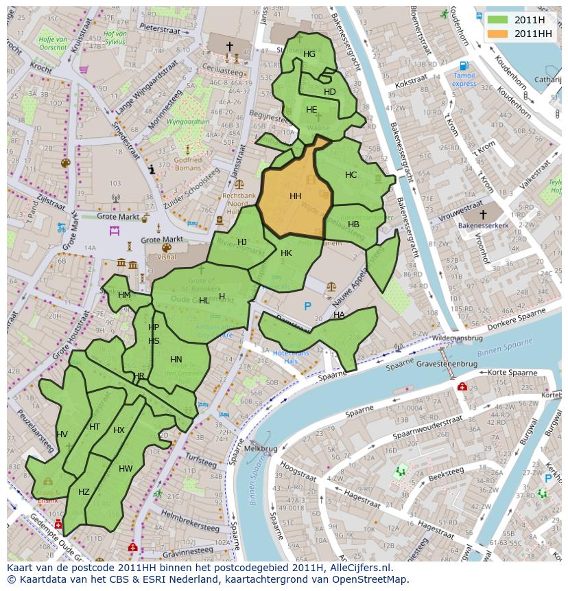 Afbeelding van het postcodegebied 2011 HH op de kaart.
