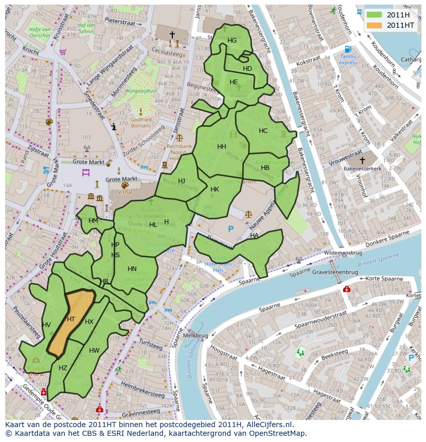 Afbeelding van het postcodegebied 2011 HT op de kaart.