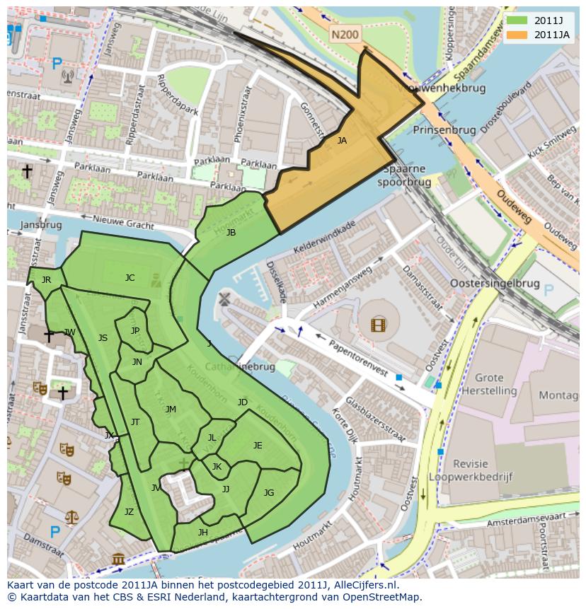 Afbeelding van het postcodegebied 2011 JA op de kaart.