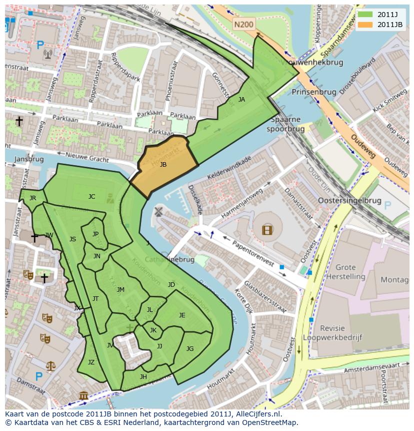 Afbeelding van het postcodegebied 2011 JB op de kaart.