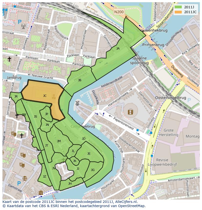 Afbeelding van het postcodegebied 2011 JC op de kaart.