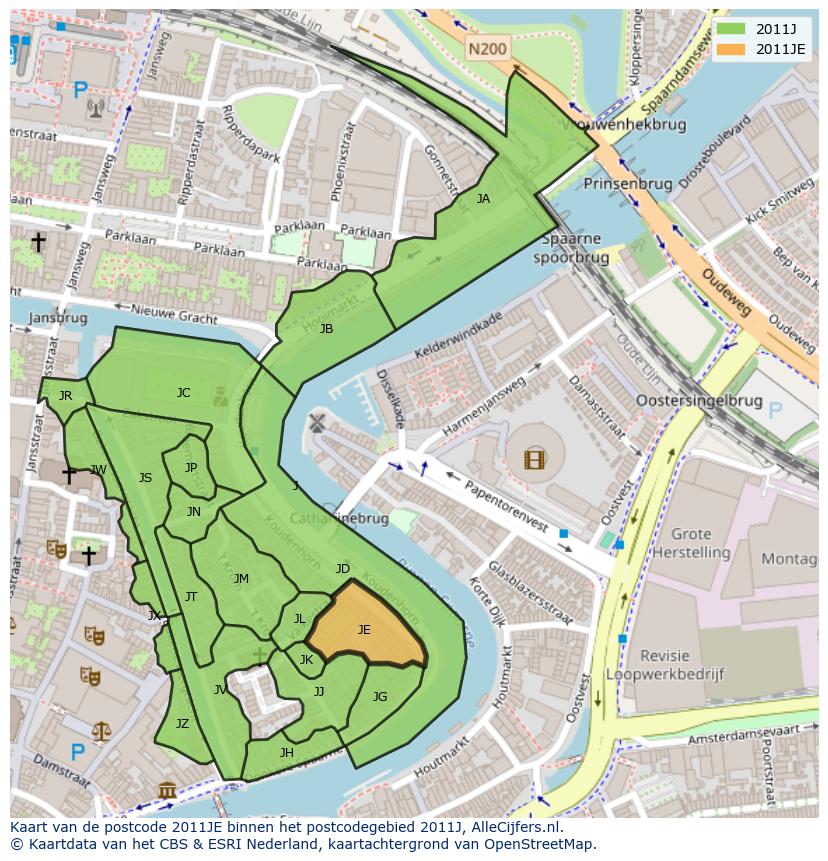 Afbeelding van het postcodegebied 2011 JE op de kaart.