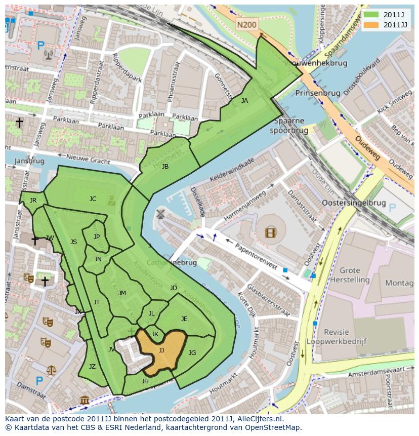 Afbeelding van het postcodegebied 2011 JJ op de kaart.