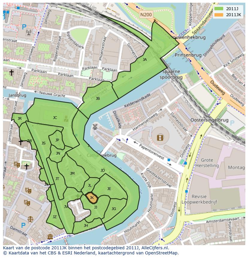 Afbeelding van het postcodegebied 2011 JK op de kaart.