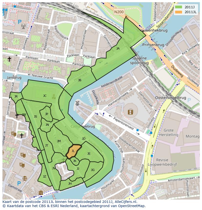 Afbeelding van het postcodegebied 2011 JL op de kaart.