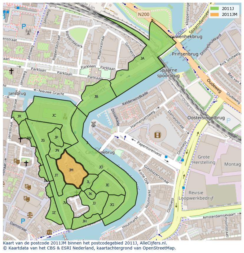 Afbeelding van het postcodegebied 2011 JM op de kaart.