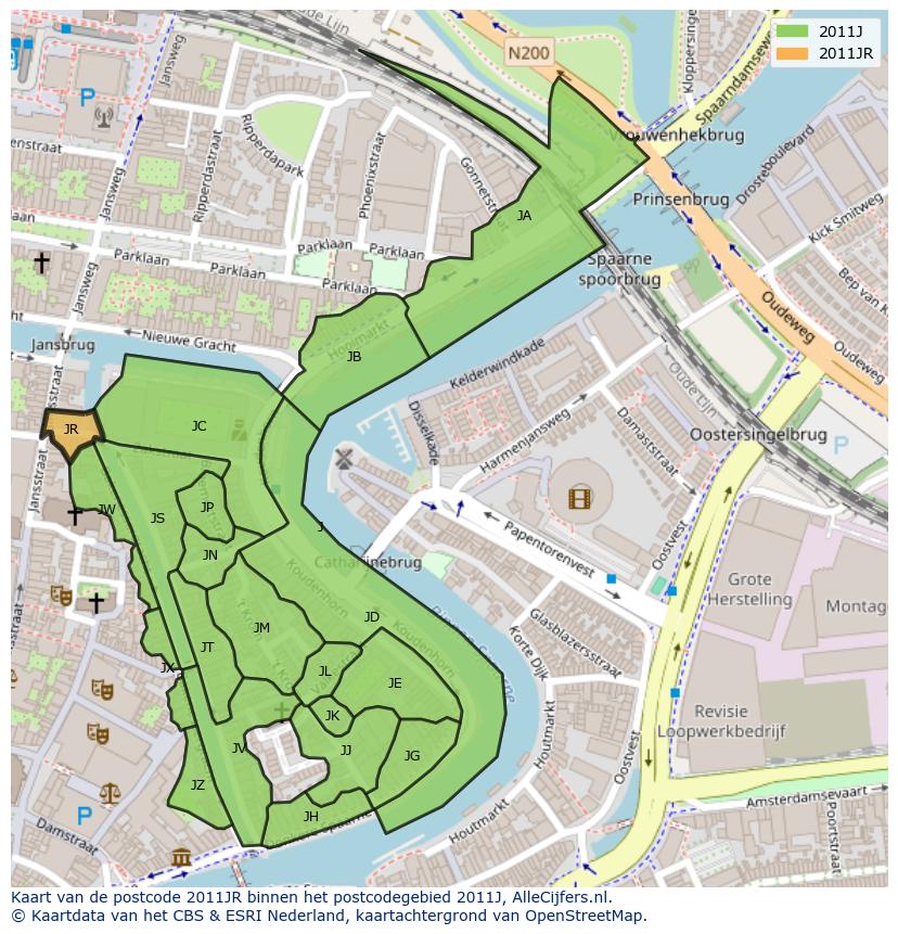 Afbeelding van het postcodegebied 2011 JR op de kaart.