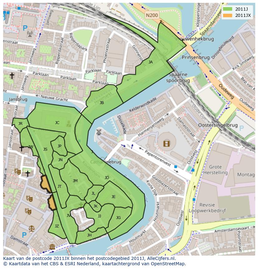Afbeelding van het postcodegebied 2011 JX op de kaart.