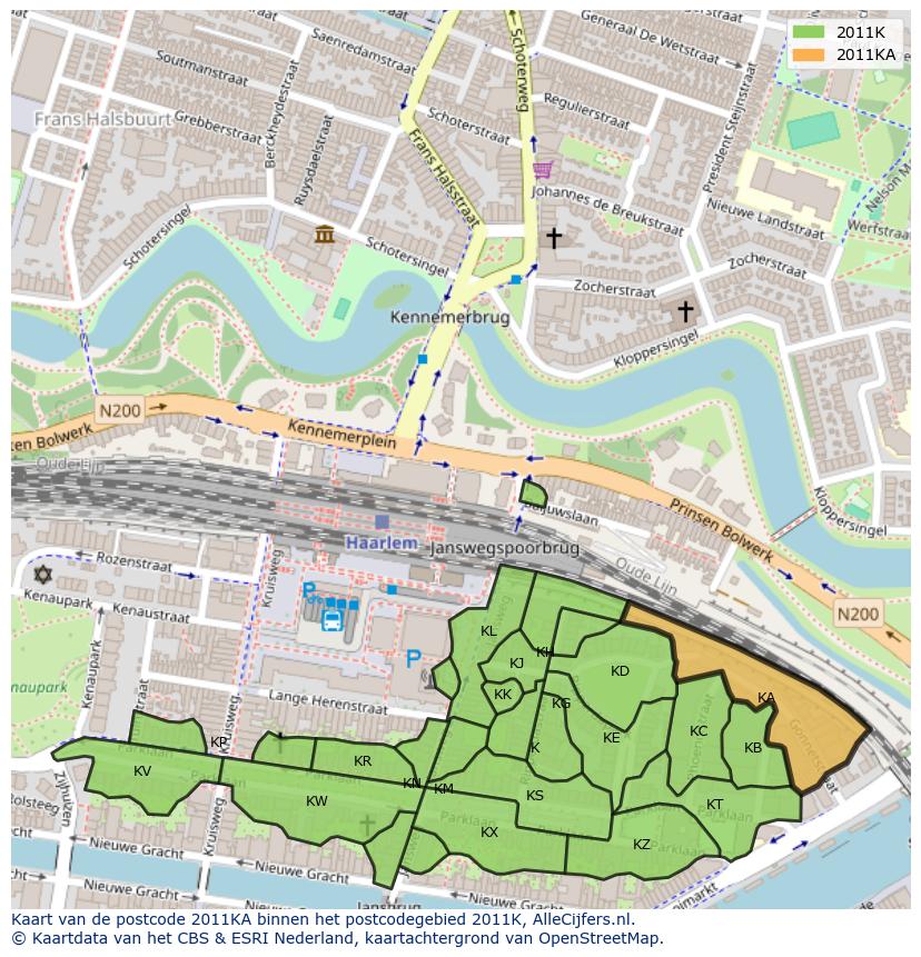 Afbeelding van het postcodegebied 2011 KA op de kaart.