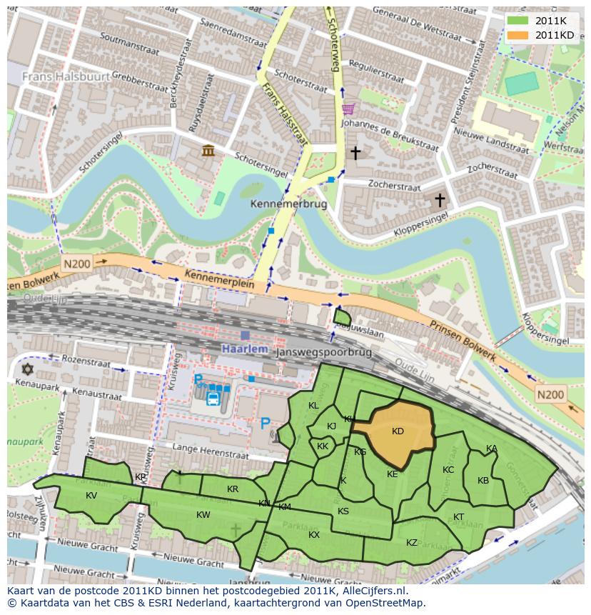 Afbeelding van het postcodegebied 2011 KD op de kaart.