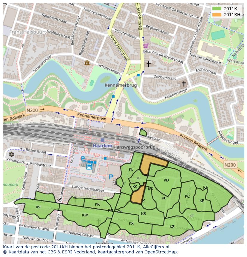 Afbeelding van het postcodegebied 2011 KH op de kaart.